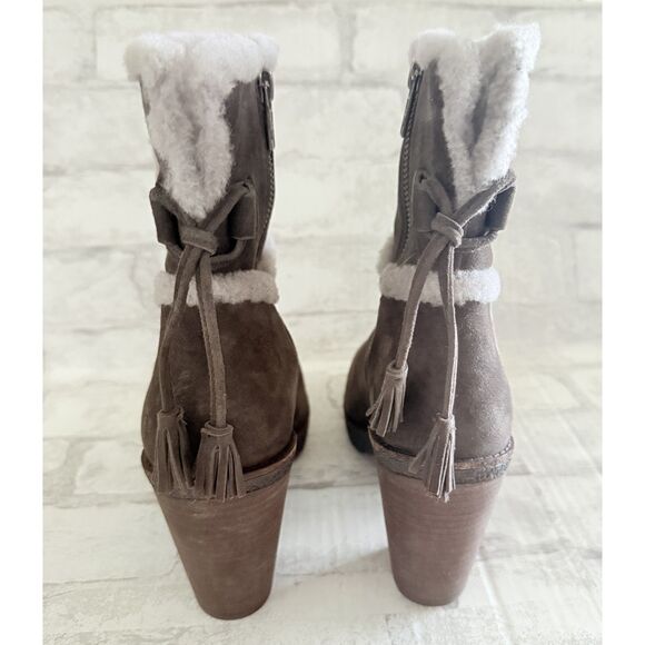 NWOB Frye Womens Jen Shearling Boots Gray Suede Short Ankle Zip Winter Style 7 - Picture 5 of 9